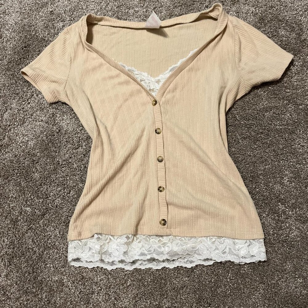 No Boundaries Women's Cream and Tan Cardigan